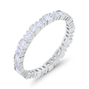 Baguette Princess Full Eternity Wedding Band Ring Round Simulated Cubic Zirconia 925 Sterling Silver